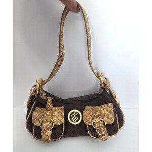 Vintage RARE Y2K 2000's Rocawear Mini Shoulder Bag Brown Monogram Leather Canvas